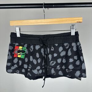 SRH Shorts Women Small Rasta Leopard Print Distressed Hem Moto Y2K Surf Punk Emo